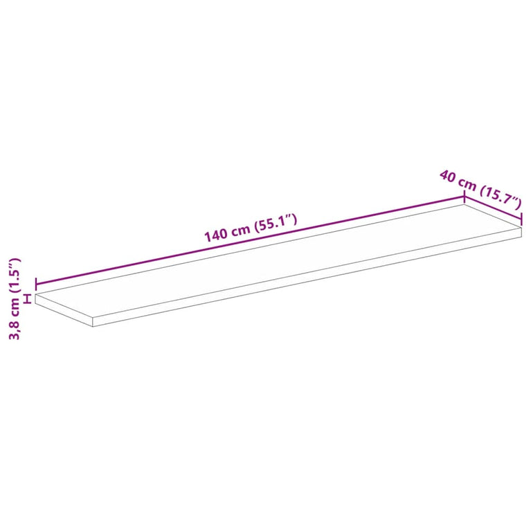 Tafelblad rechthoekig 140x40x3,8 cm massief acaciahout