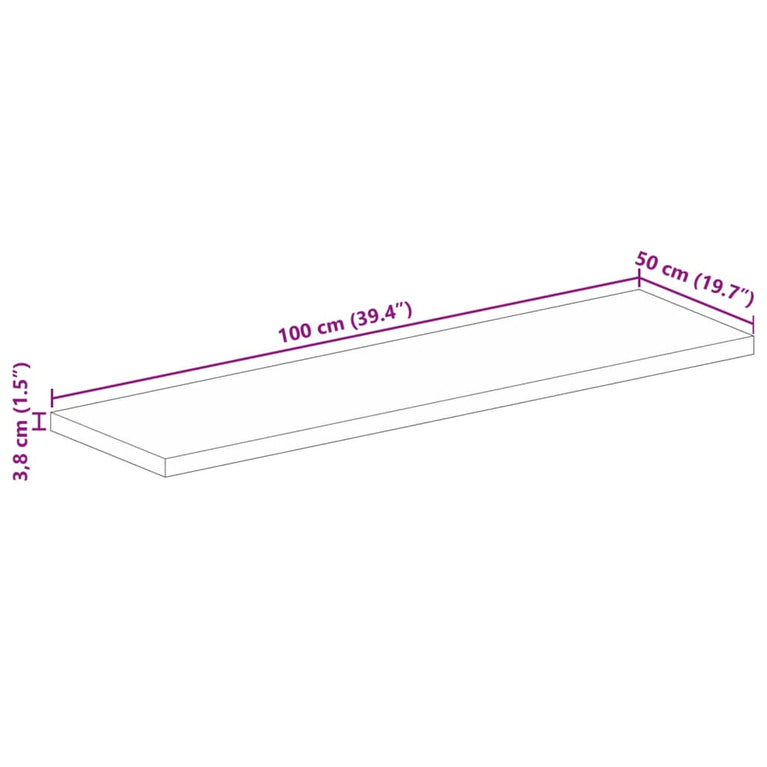 Tafelblad rechthoekig 100x50x3,8 cm massief acaciahout