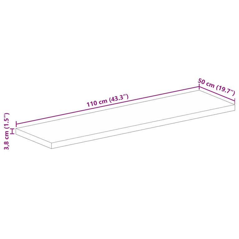 Tafelblad rechthoekig 110x50x3,8 cm massief acaciahout