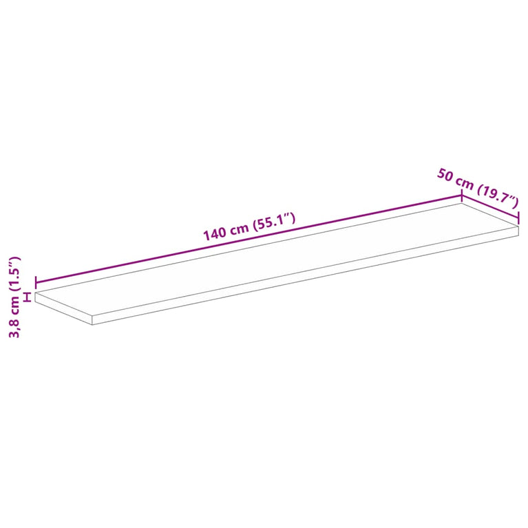 Tafelblad rechthoekig 140x50x3,8 cm massief acaciahout