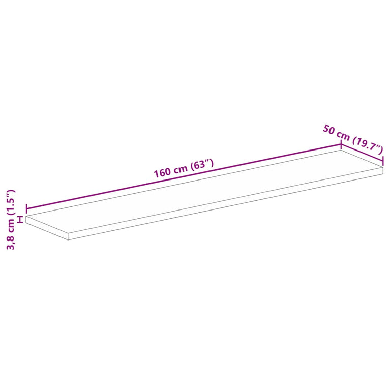 Tafelblad rechthoekig 160x50x3,8 cm massief acaciahout