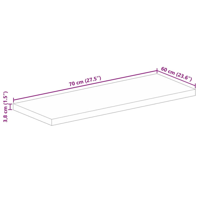 Tafelblad rechthoekig 70x60x3,8 cm massief acaciahout