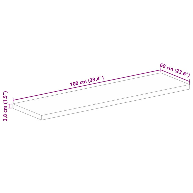 Tafelblad rechthoekig 100x60x3,8 cm massief acaciahout