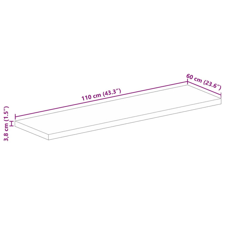 Tafelblad rechthoekig 110x60x3,8 cm massief acaciahout