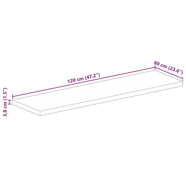 Tafelblad rechthoekig 120x60x3,8 cm massief acaciahout