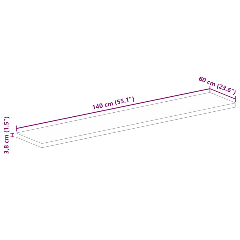 Tafelblad rechthoekig 140x60x3,8 cm massief acaciahout