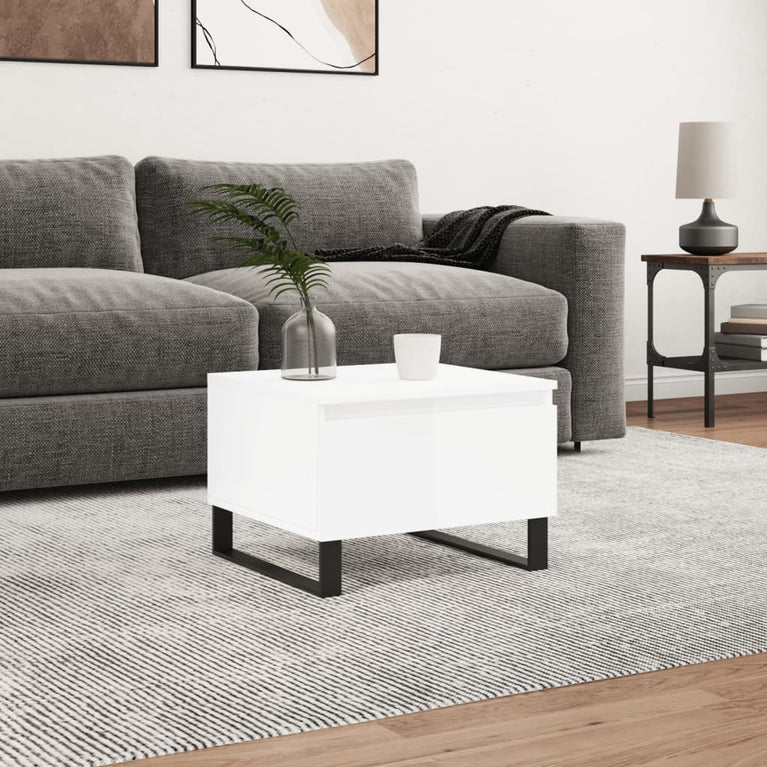 Salontafel 50x46x35 cm bewerkt hout hoogglans wit