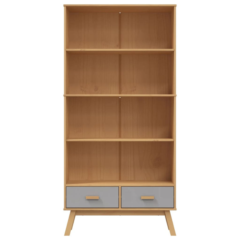 Boekenkast 4-laags OLDEN massief grenenhout grijs en bruin