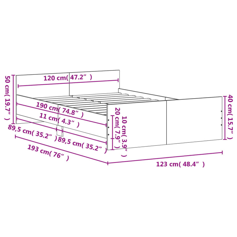 Bedframe met hoofd- en voeteneinde grijs sonoma 120x190 cm