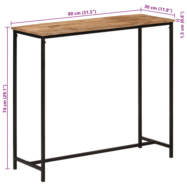 Wandtafel 80x30x74 cm massief mangohout en ijzer