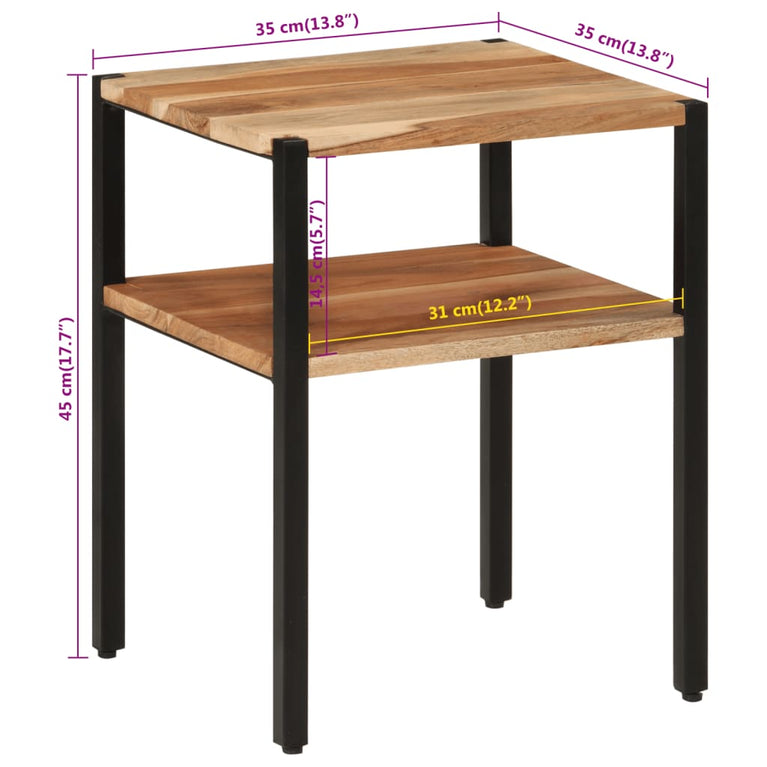 Bijzettafel 35x35x45 cm massief acaciahout en ijzer