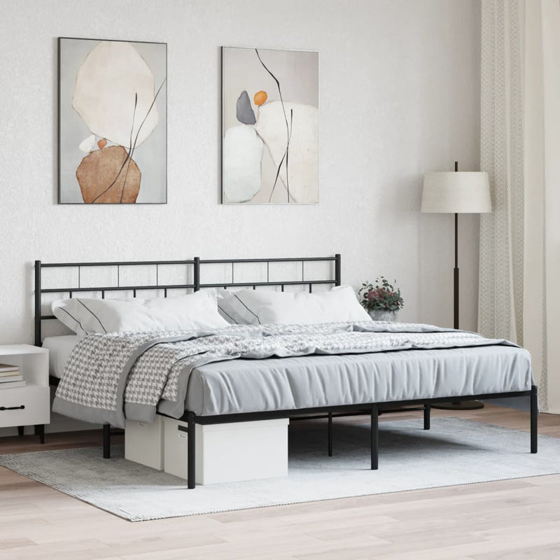 Bedframe met hoofdbord metaal zwart 200x200 cm