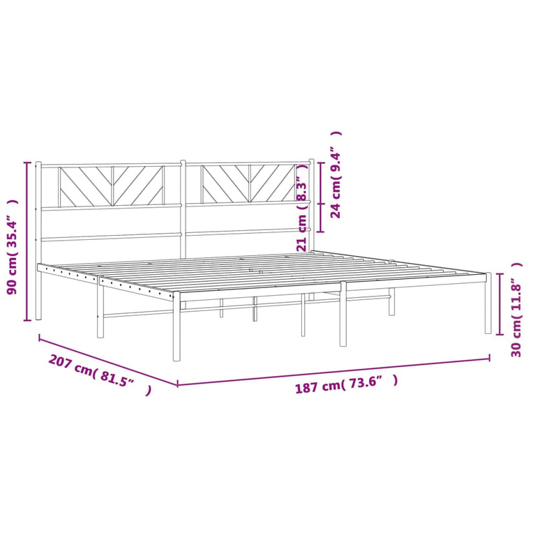 Bedframe met hoofdbord metaal zwart 180x200 cm