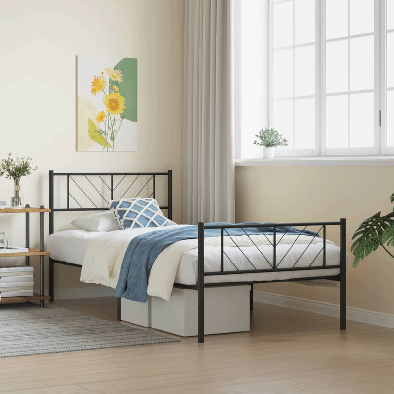 Bedframe met hoofd- en voeteneinde metaal zwart 90x200 cm