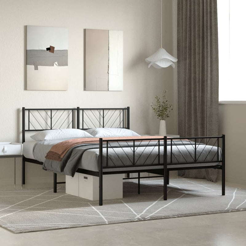 Bedframe met hoofd- en voeteneinde metaal zwart 160x200 cm