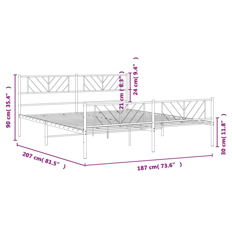Bedframe met hoofd- en voeteneinde metaal zwart 180x200 cm