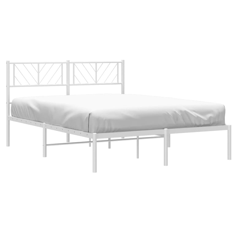 Bedframe met hoofdbord metaal wit 150x200 cm