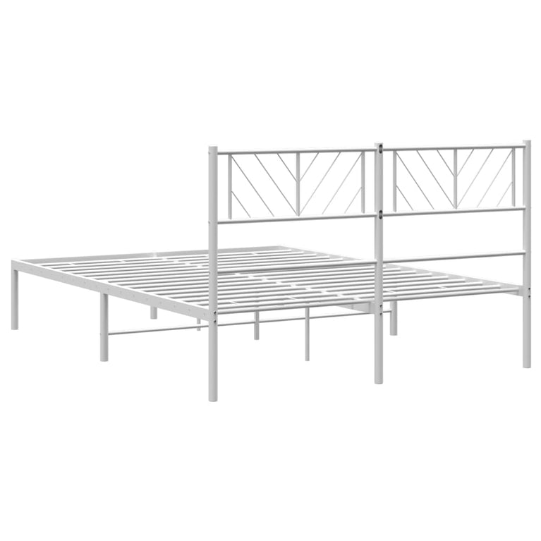 Bedframe met hoofdbord metaal wit 150x200 cm