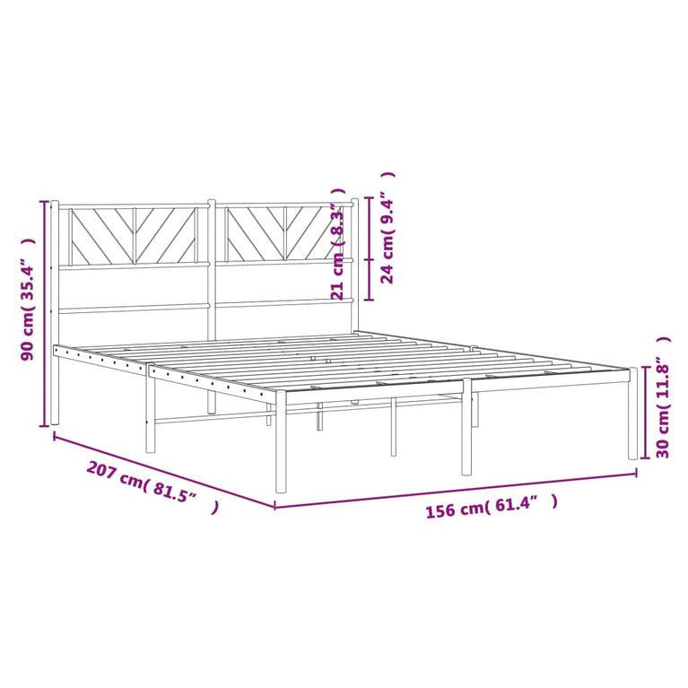 Bedframe met hoofdbord metaal wit 150x200 cm