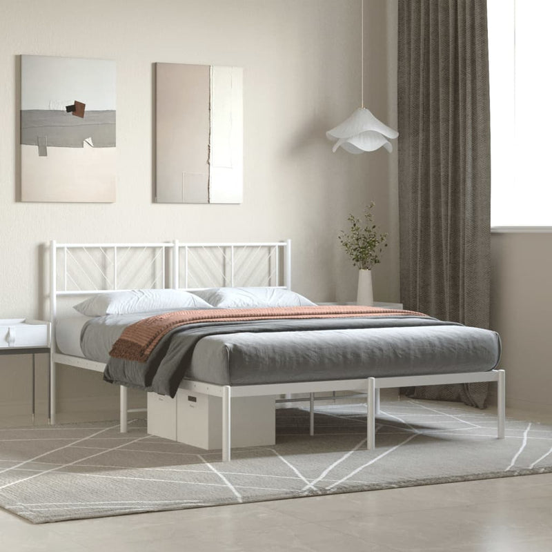 Bedframe met hoofdbord metaal wit 150x200 cm