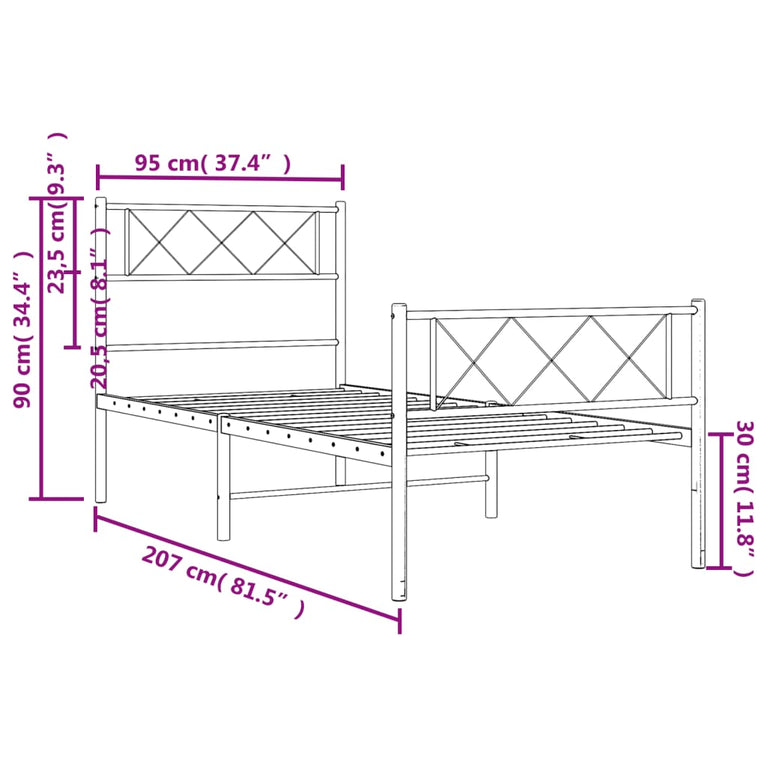 Bedframe met hoofd- en voeteneinde metaal zwart 90x200 cm