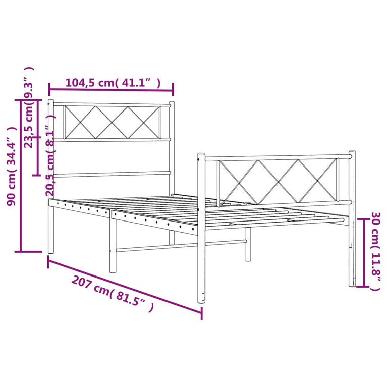 Bedframe met hoofd- en voeteneinde metaal zwart 100x200 cm