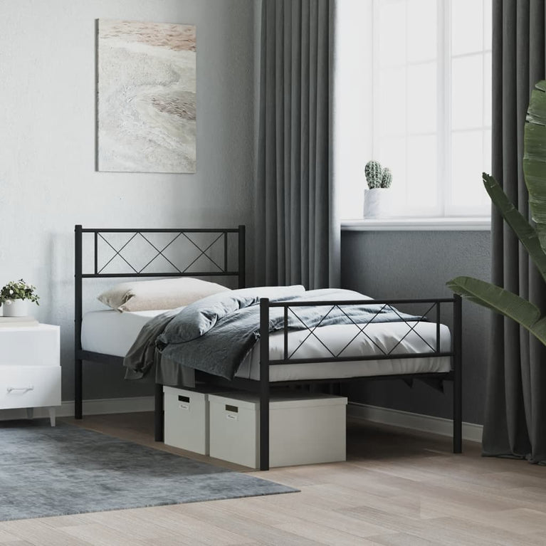 Bedframe met hoofd- en voeteneinde metaal zwart 100x200 cm