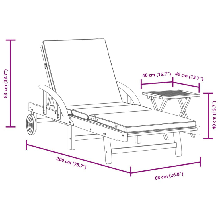 Ligbed met kussen en tafel massief acaciahout