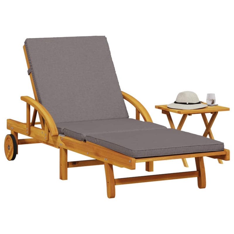Ligbed met kussen en tafel massief acaciahout