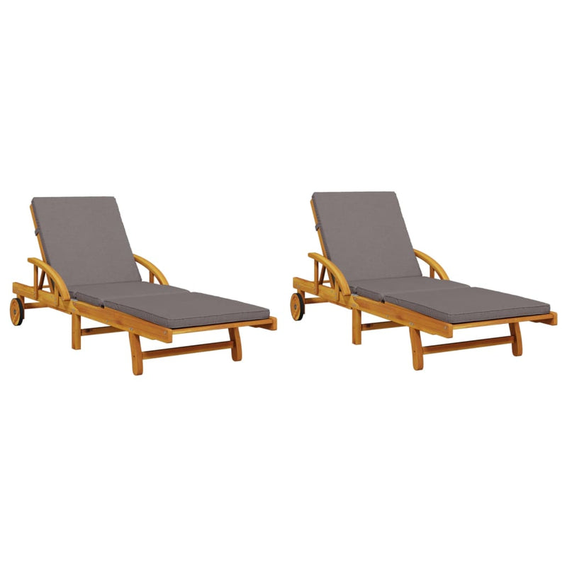 Ligbedden 2 st met kussens 200x68x83 cm massief acaciahout