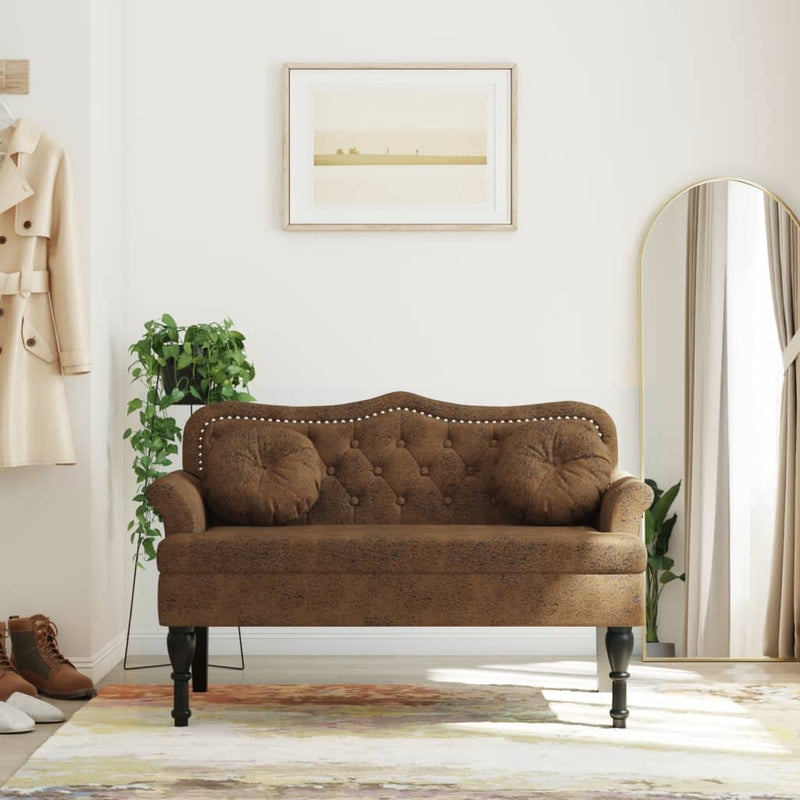 Bankje met kussens 120,5x65x75 cm kunstsuèdeleer bruin