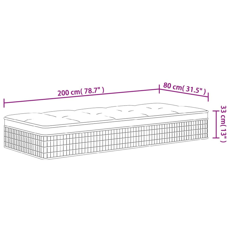 Pocketveringmatras middelhard-hard 80x200 cm