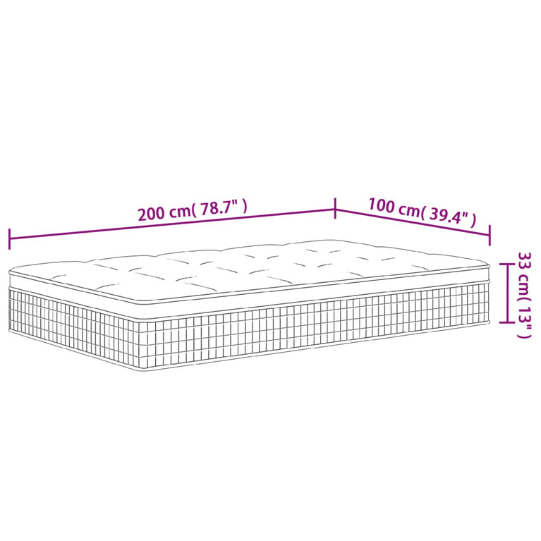 Pocketveringmatras middelhard-hard 100x200 cm