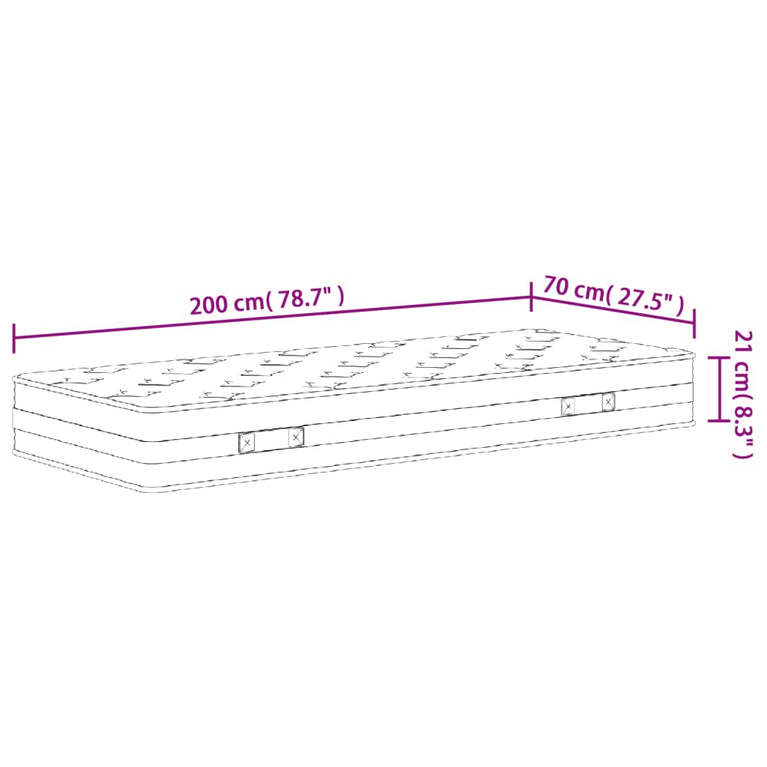 Binnenveringmatras middelhard 70x200 cm
