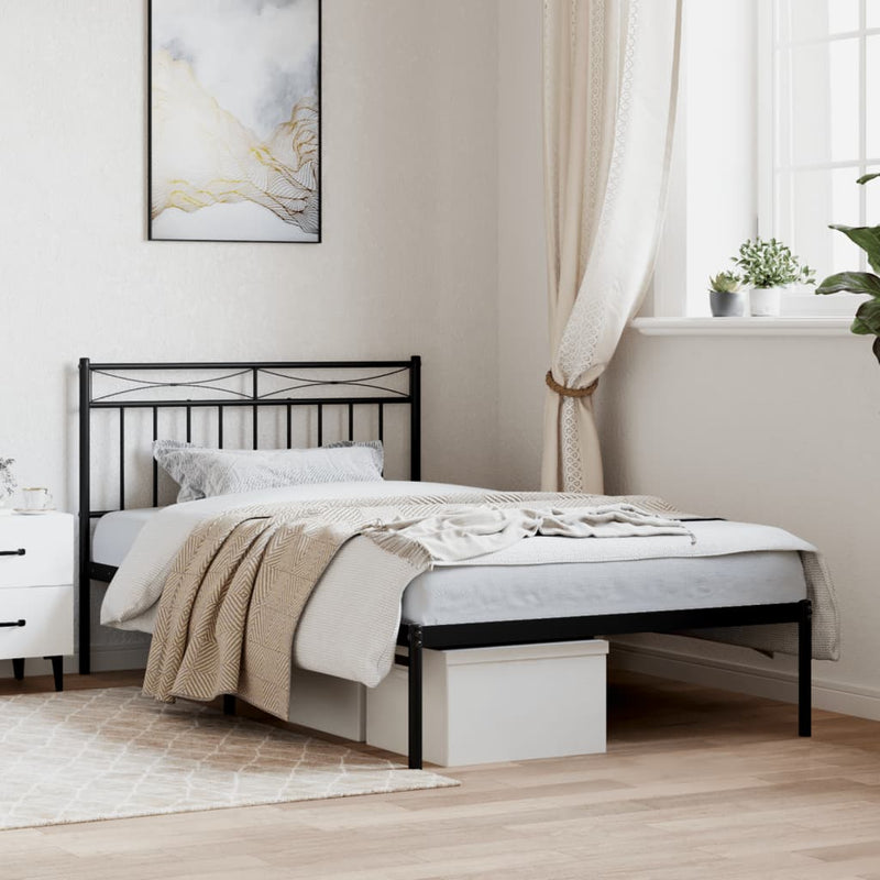 Bedframe met hoofdbord metaal zwart 100x200 cm