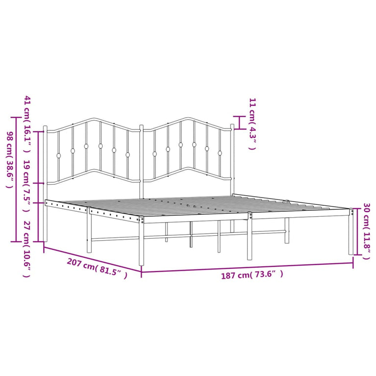 Bedframe met hoofdbord metaal zwart 180x200 cm