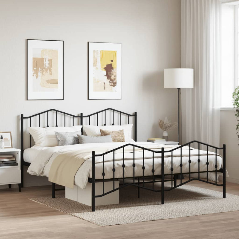 Bedframe met hoofd- en voeteneinde metaal zwart 180x200 cm