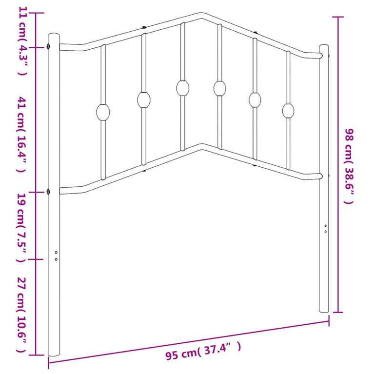 Hoofdbord 90 cm metaal zwart