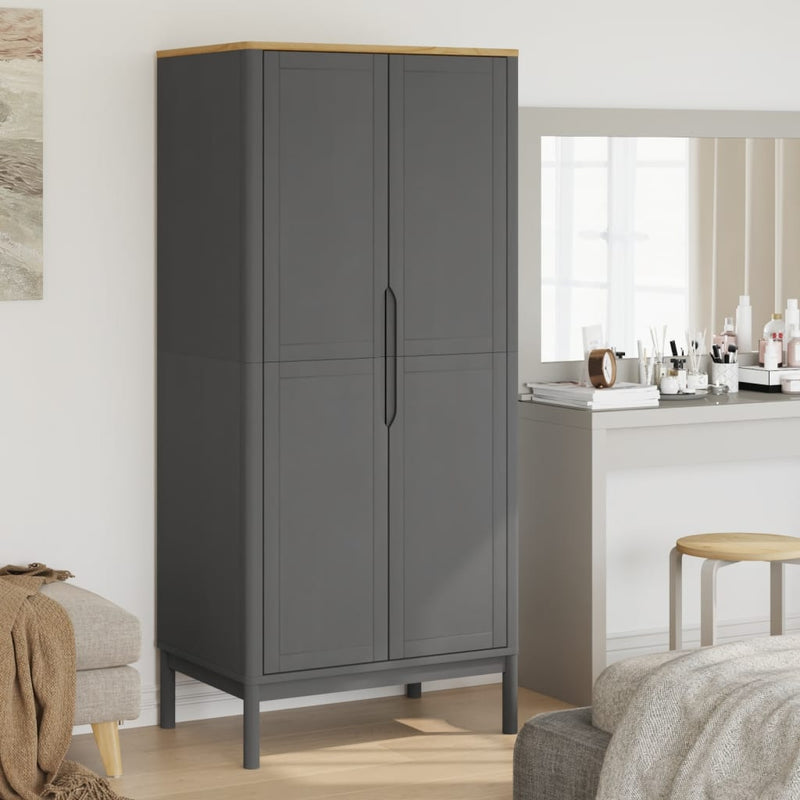 Kledingkast FLORO 77x53x171 cm massief grenenhout grijs