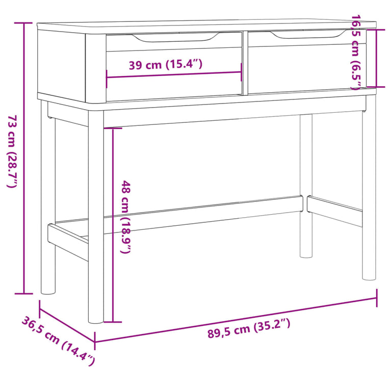 Wandtafel FLORO 89,5x36,5x73 cm massief grenenhout wit