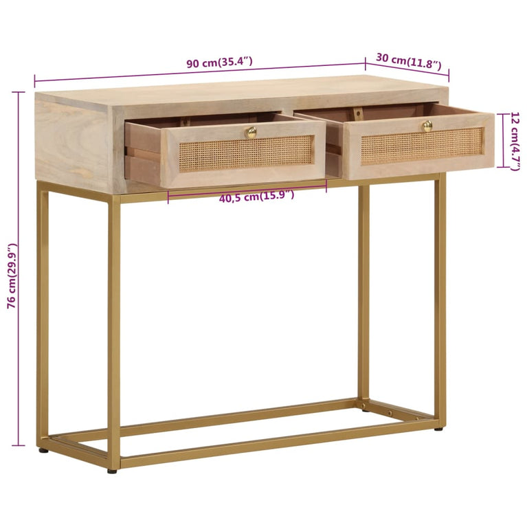 Wandtafel 90x30x76 cm massief mangohout en ijzer