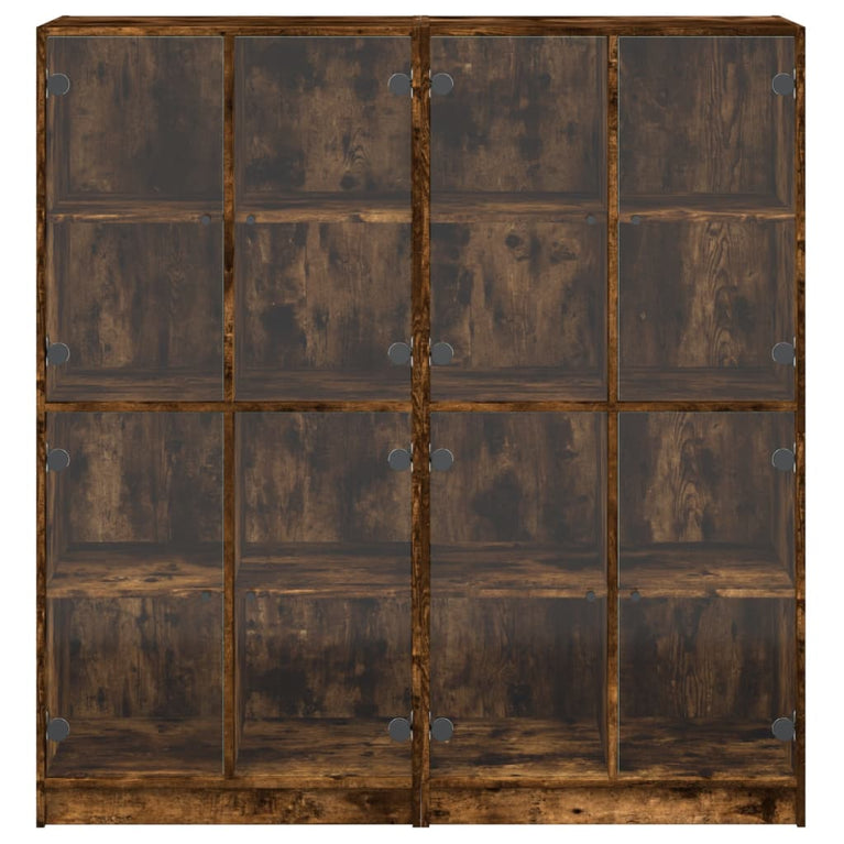 Boekenkast met deuren 136x37x142 cm hout gerookt eikenkleurig