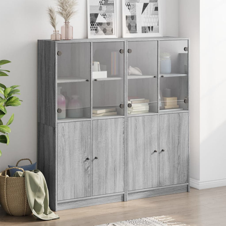 Boekenkast met deuren 136x37x142 cm hout grijs sonoma eiken