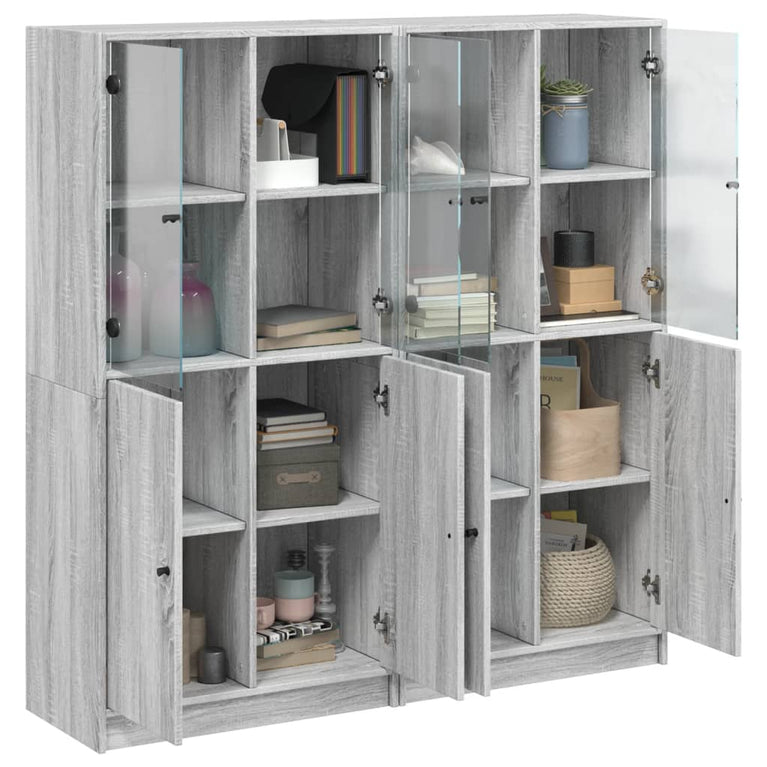 Boekenkast met deuren 136x37x142 cm hout grijs sonoma eiken