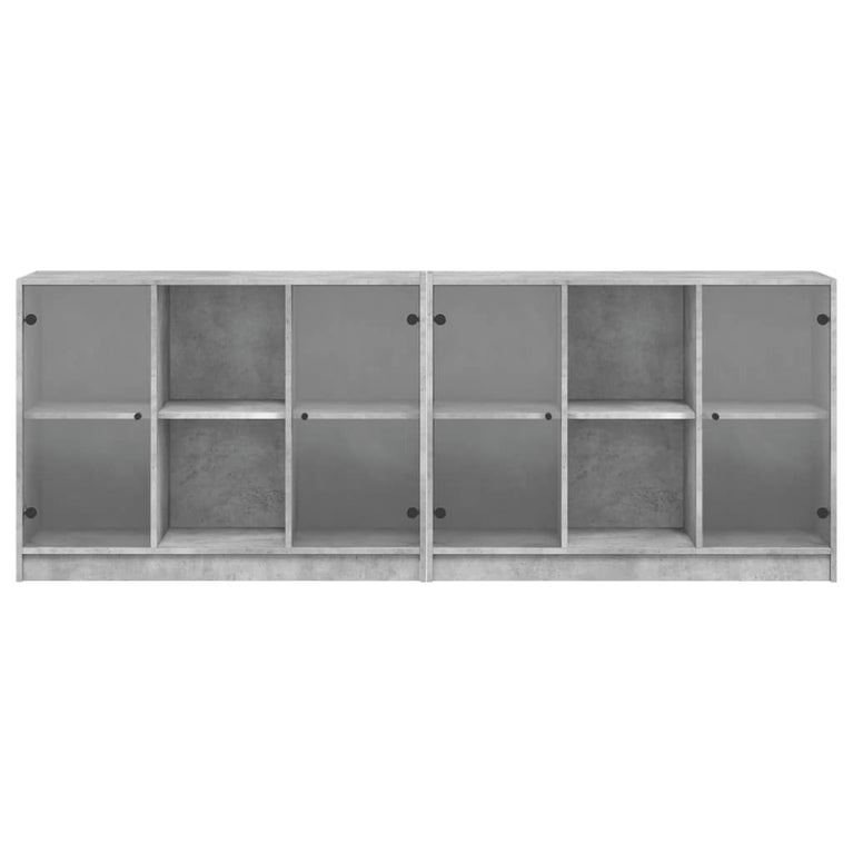 Boekenkast met deuren 204x37x75 cm bewerkt hout betongrijs
