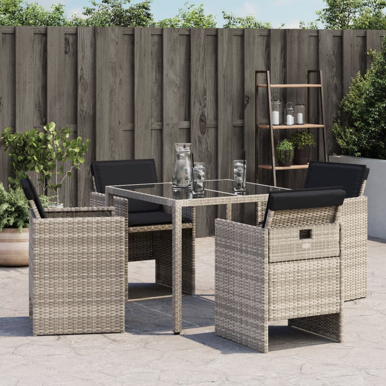Tuinstoelen 4 st met kussens poly rattan lichtgrijs
