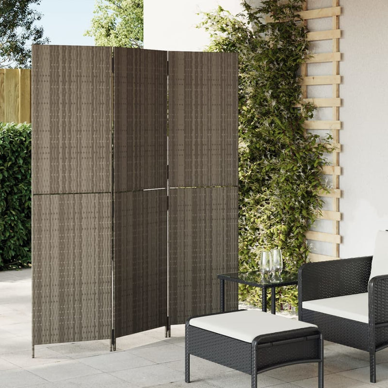 Kamerscherm 3 panelen poly rattan grijs