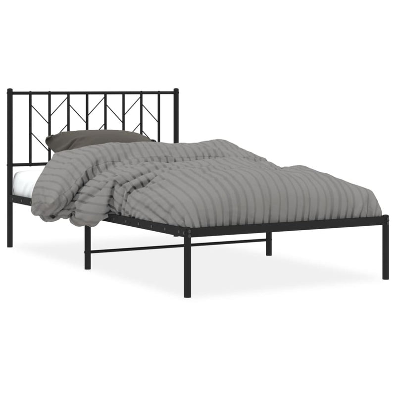 Bedframe met hoofdbord metaal zwart 107x203 cm