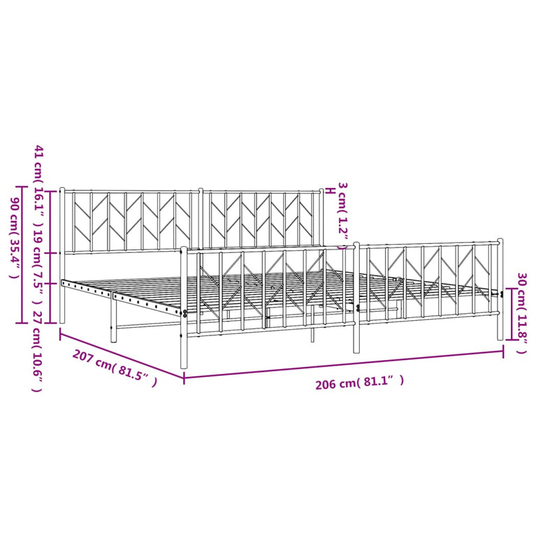 Bedframe met hoofd- en voeteneinde metaal zwart 200x200 cm