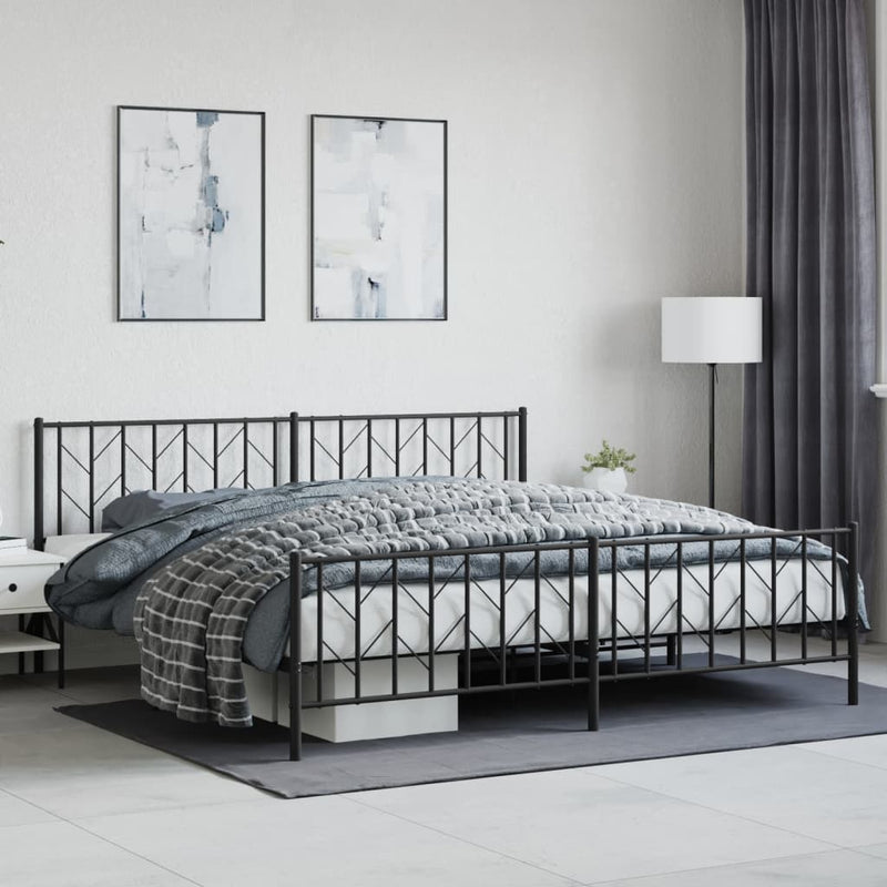 Bedframe met hoofd- en voeteneinde metaal zwart 200x200 cm